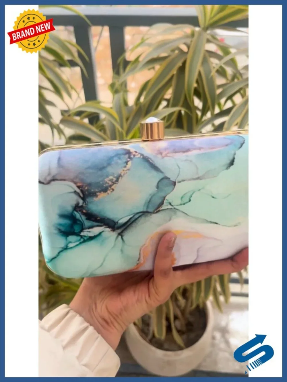 Marble Abstract Satin Clutch Bag Lightweight Formal Party Wedding Purse with